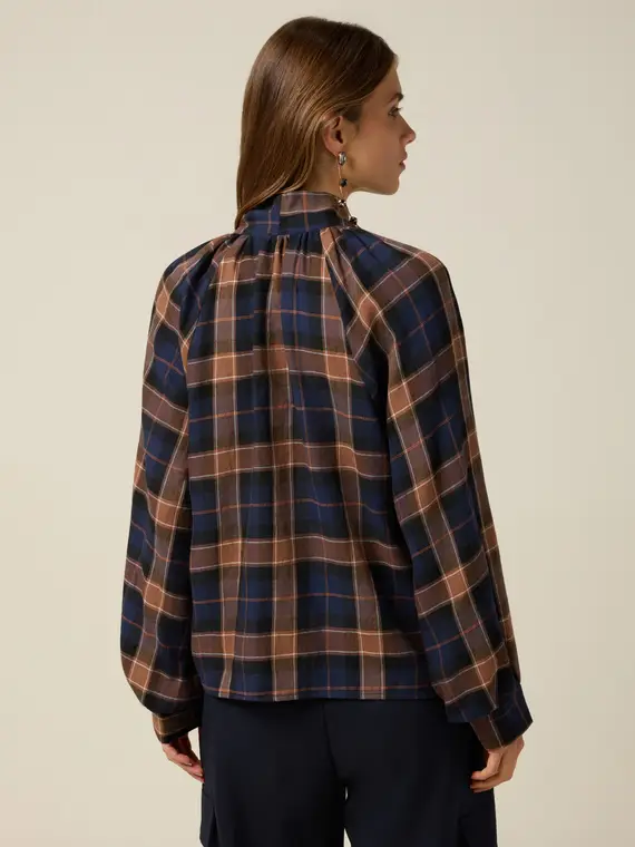 Blusa check con fiocco Donna, Marrone miniatura 2