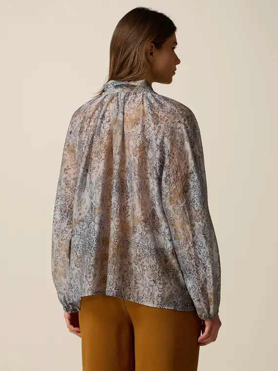 Blusa fantasia con fiocco Donna, Azzurro miniatura 2