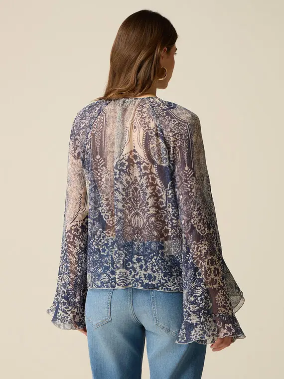 Blusa fantasia con volant Donna, Blu miniatura 2