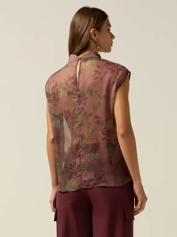 Blusa fantasia in tessuto crêpe Donna, Marrone miniatura 2