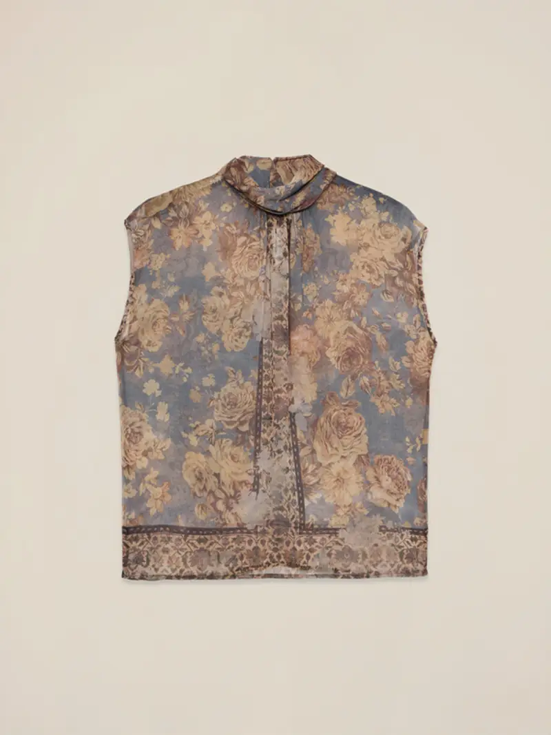 Blusa fantasia senza maniche Donna, Beige