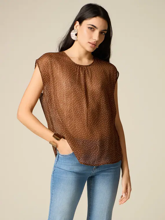 Blusa in creponne fantasia Donna, Marrone