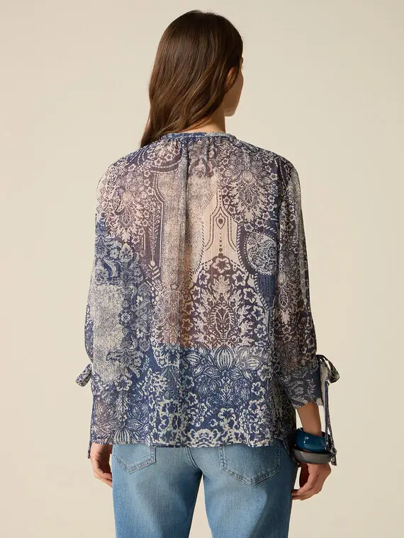 Blusa in fantasia con fiocchi Donna, Blu miniatura 2