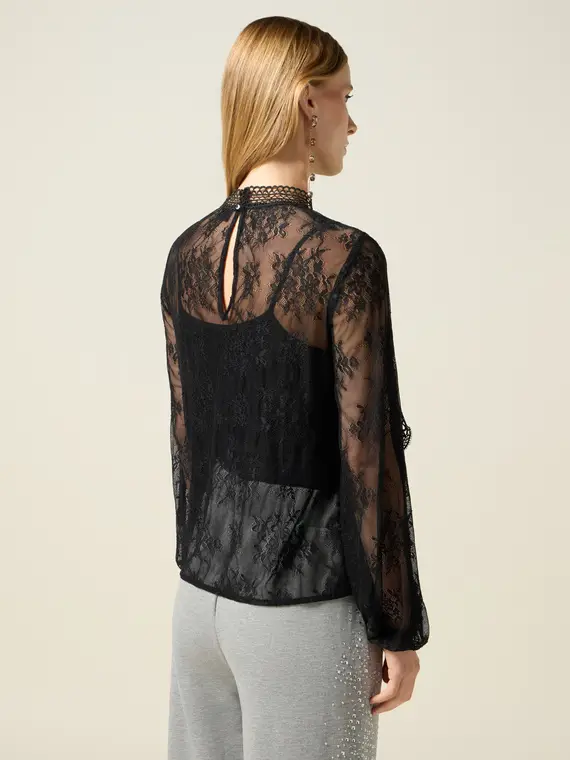 Blusa in pizzo Donna, Nero miniatura 2