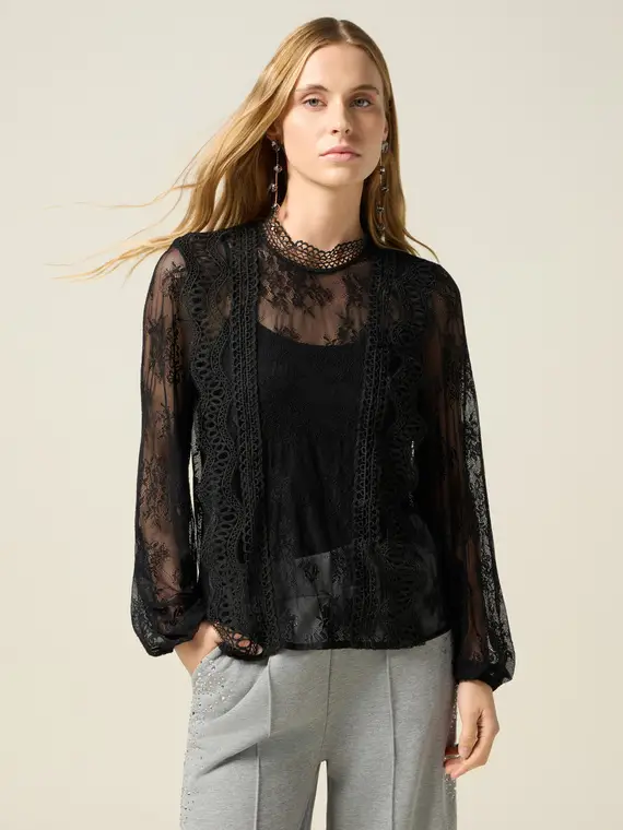 Blusa in pizzo Donna, Nero
