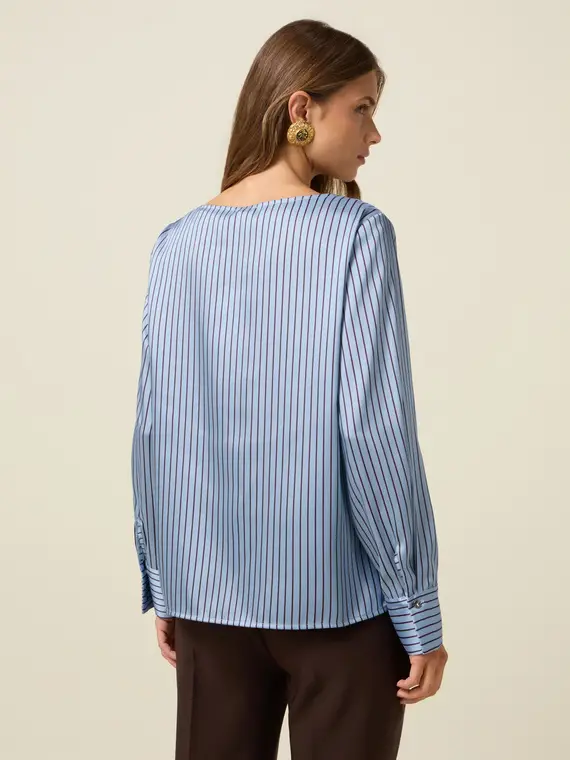 Blusa in raso a righe Donna, Azzurro miniatura 2
