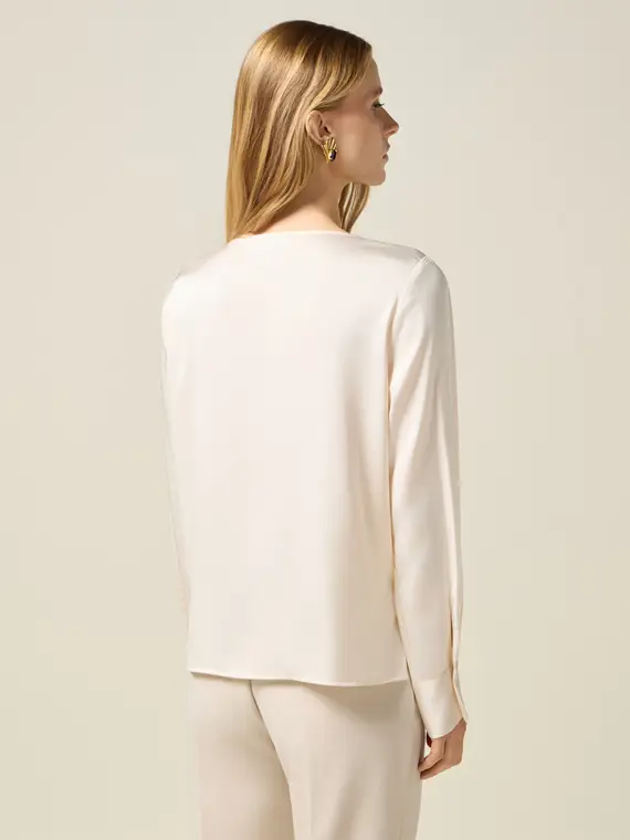 Blusa in raso con castoni Donna, Bianco miniatura 2