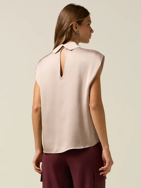 Blusa in raso con collo drappeggiato Donna, Rosa miniatura 2