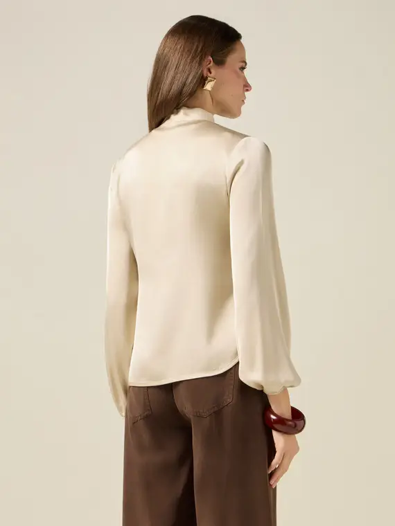Blusa in raso con fiocco al collo Donna miniatura 2