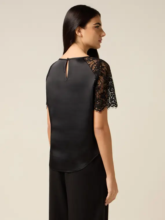 Blusa in raso con parti in pizzo Donna miniatura 2