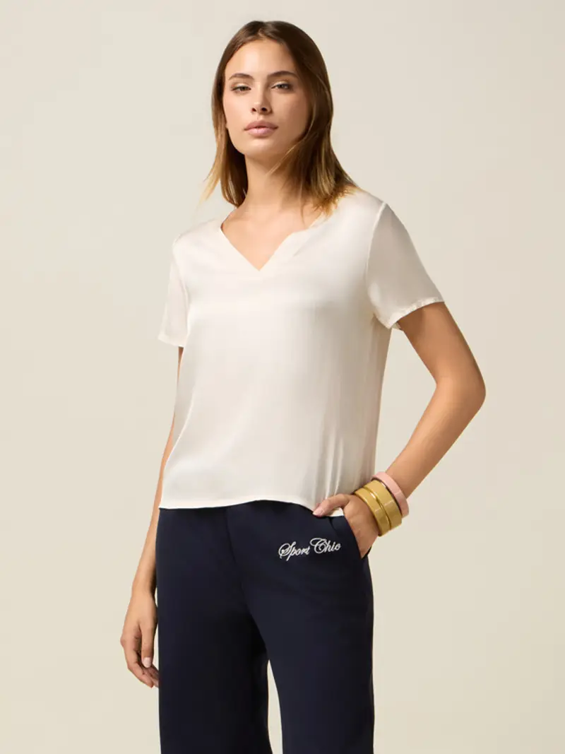 Oltre - Blusa in raso di viscosa Donna, Bianco Taglia: 40