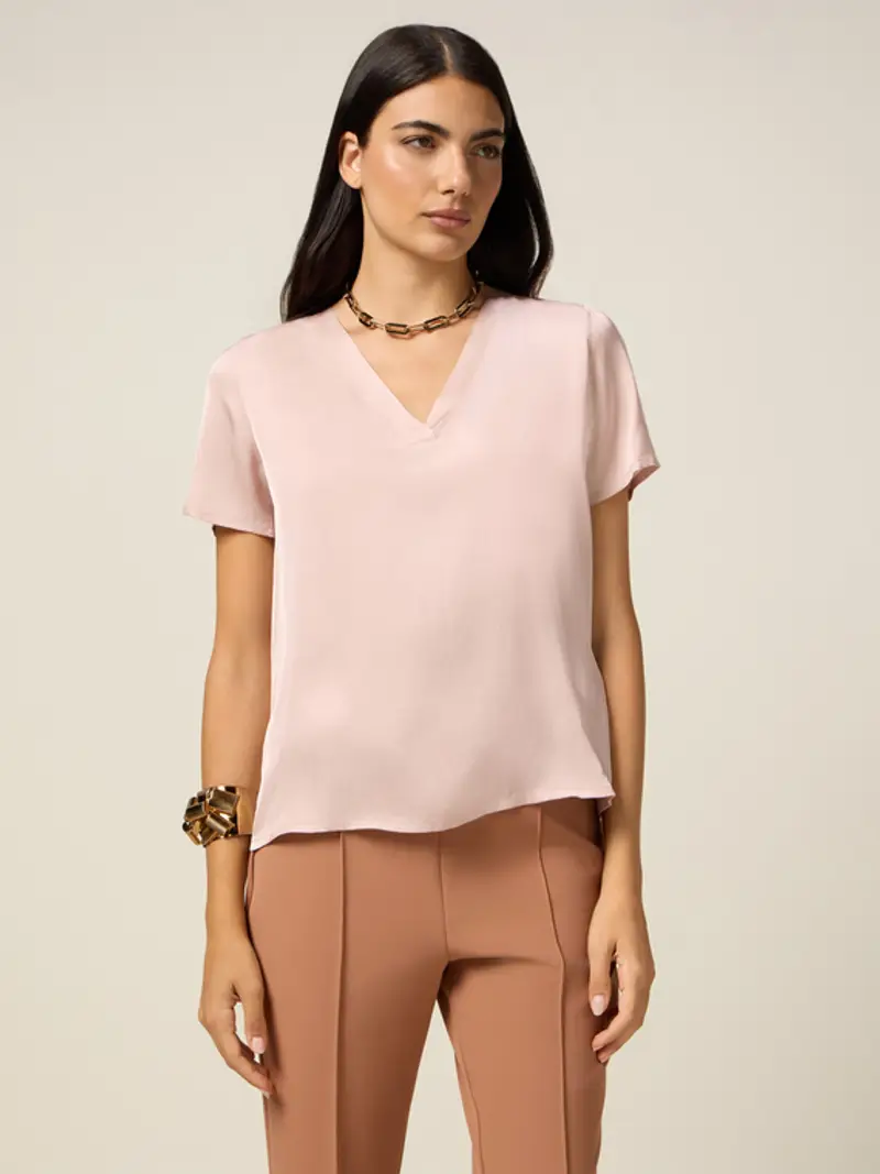 Oltre - Blusa in raso di viscosa Donna, Rosa Taglia: 42