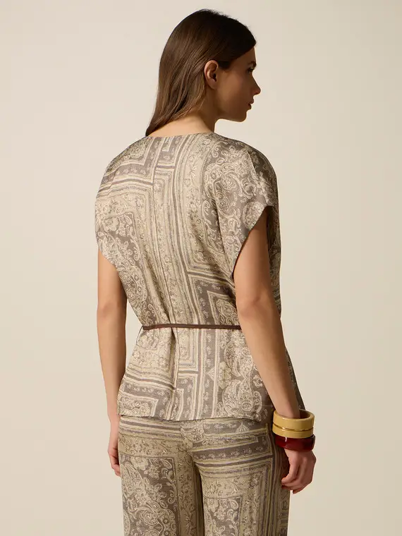 Blusa in raso fantasia Donna, Beige + miniatura 2