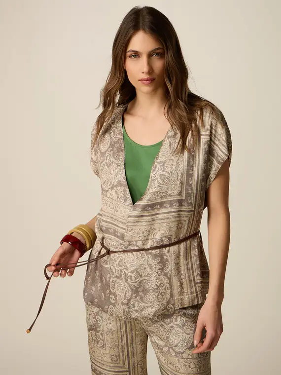 Blusa in raso fantasia Donna, Beige +