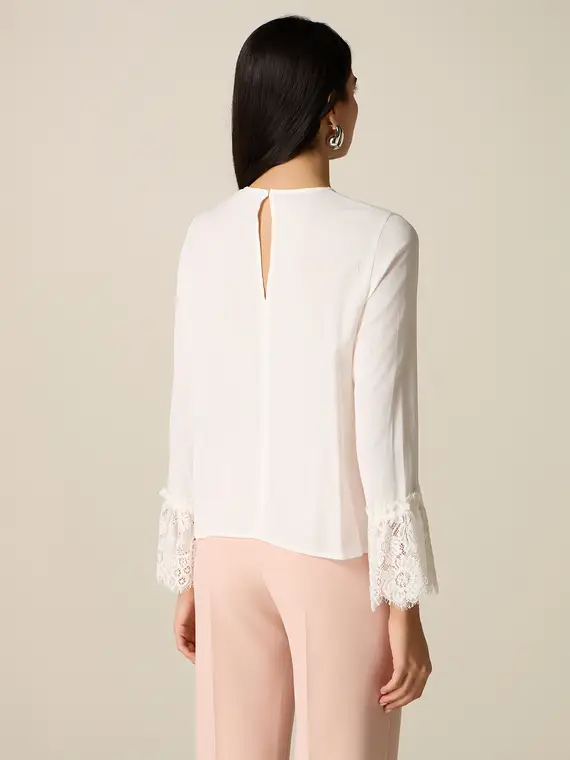 Blusa in viscosa con dettagli in pizzo Donna, Bianco miniatura 2