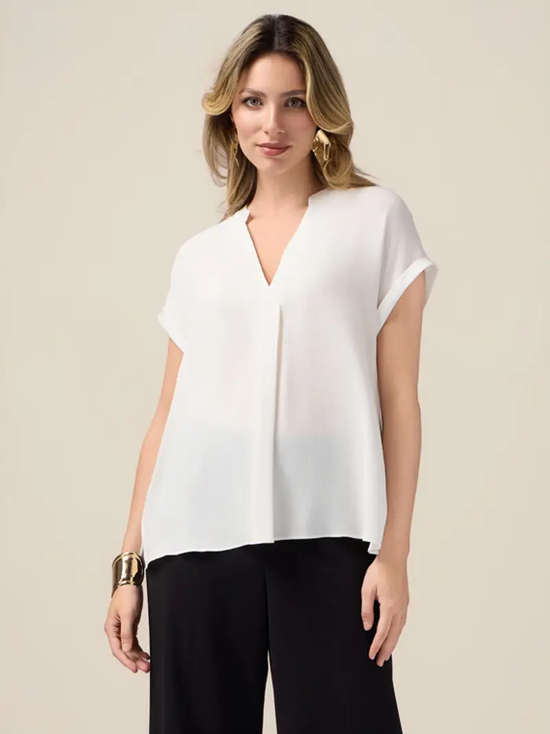 Oltre - Blusa in viscosa con profili in raso Donna, Bianco Taglia: S