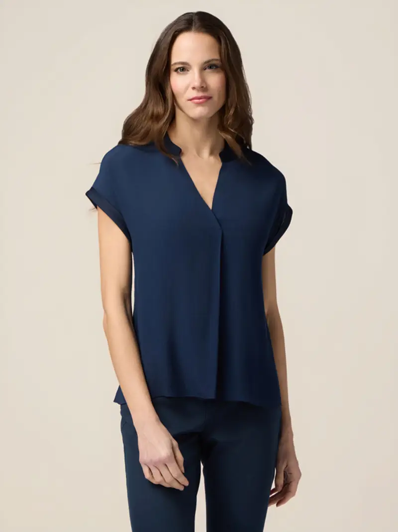 Blusa in viscosa con profili in raso Donna, Blu