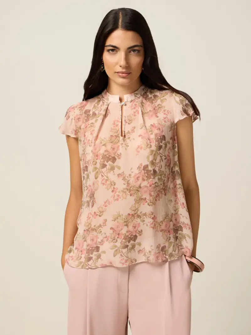 Oltre - Blusa in viscosa fantasia Donna, Rosa Taglia: S