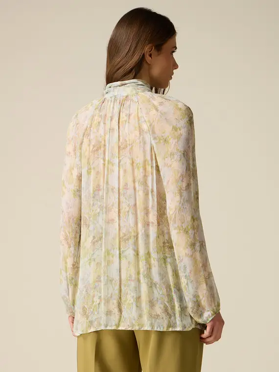 Blusa in viscosa plissé con fiocco Donna, Azzurro + miniatura 2