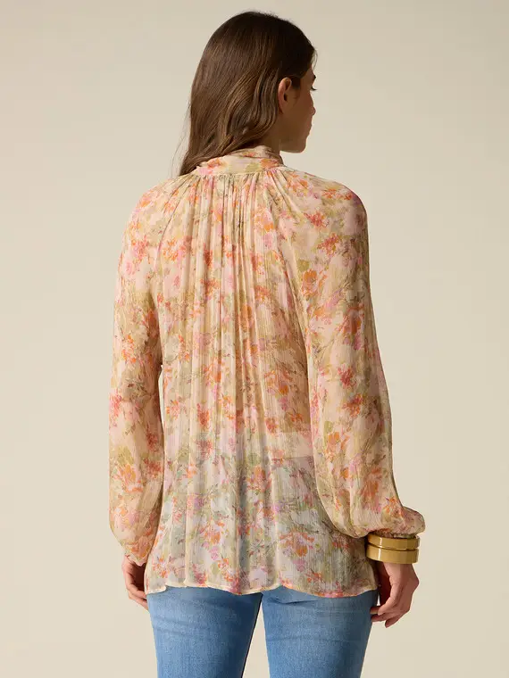 Blusa in viscosa plissé con fiocco Donna, Rosa + miniatura 2