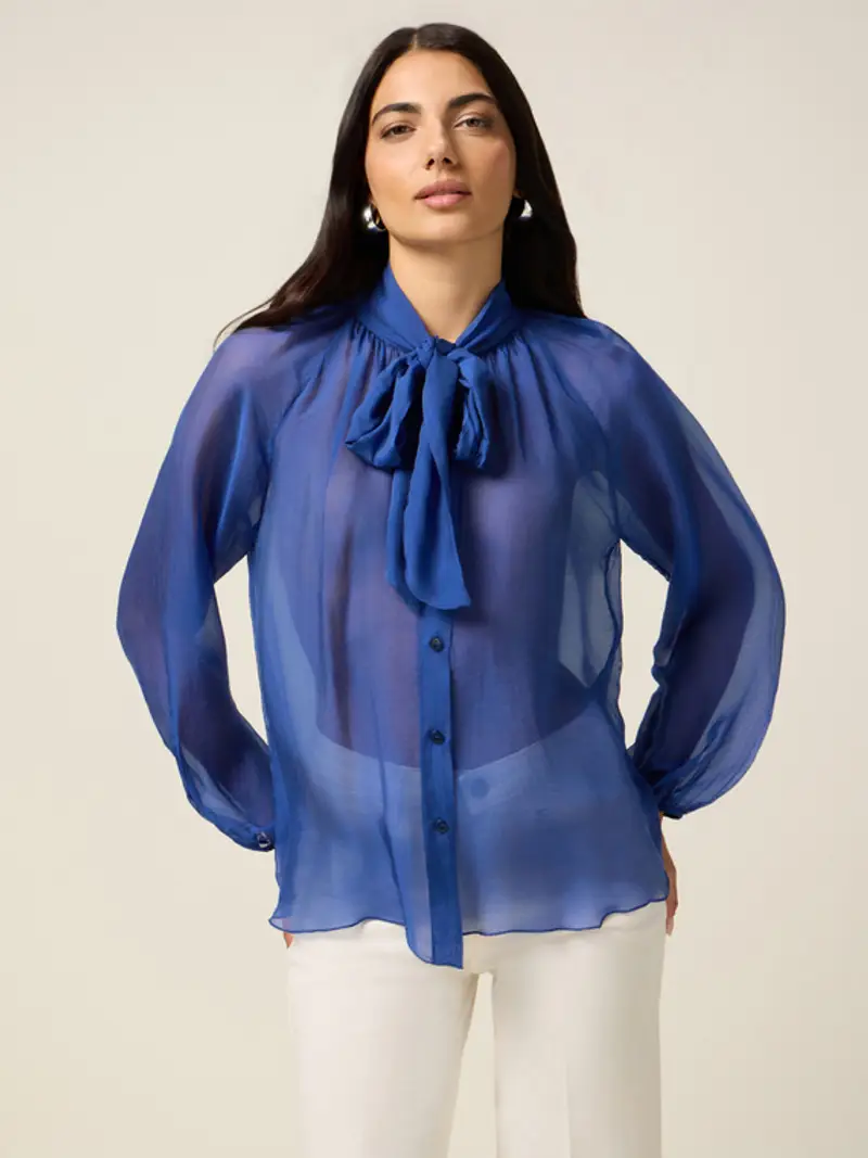 Oltre - Blusa in voile misto seta Donna, Blu Taglia: S