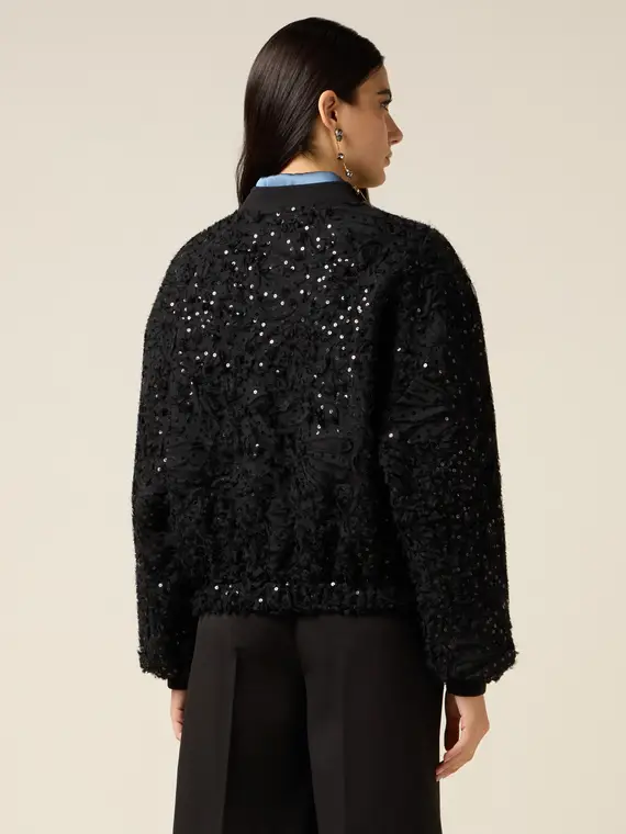 Bomber con tulle e paillettes Donna, Nero miniatura 2