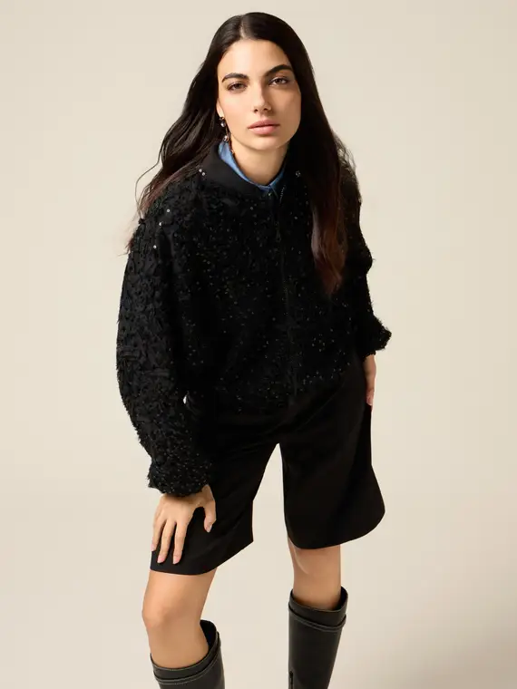 Bomber con tulle e paillettes Donna, Nero
