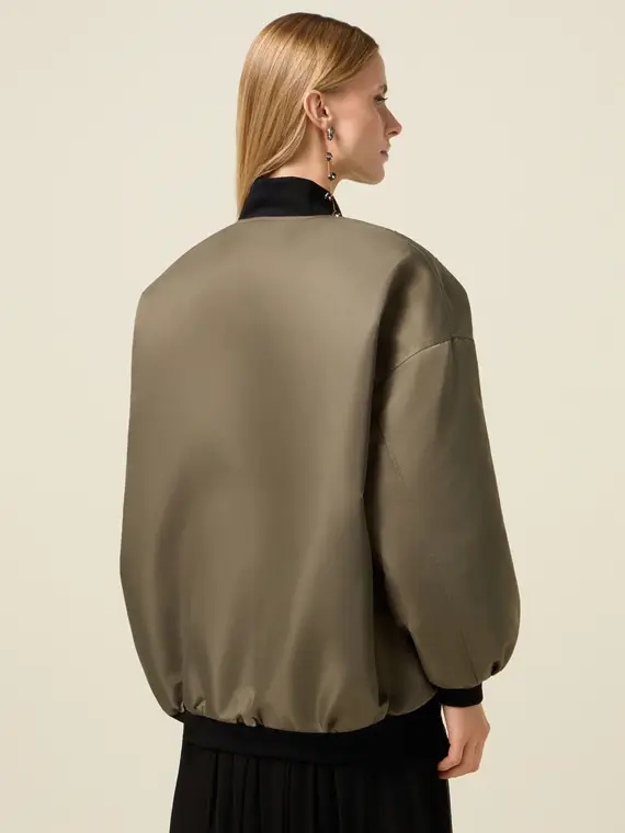Bomber in raso con patch Donna, Verde militare miniatura 2