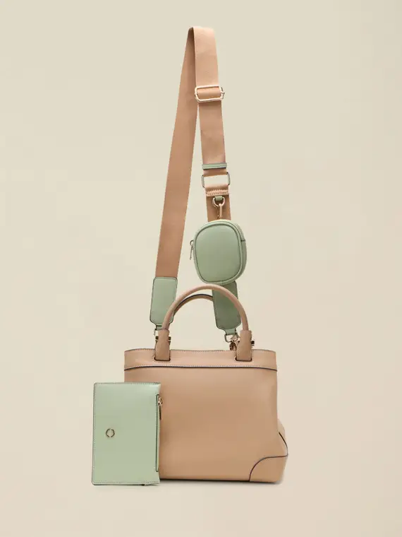 Borsa a bauletto con mini pouch Donna, Beige miniatura 2