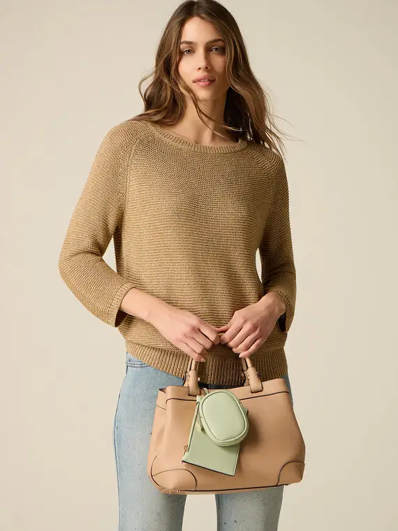 Borsa a bauletto con mini pouch Donna, Beige