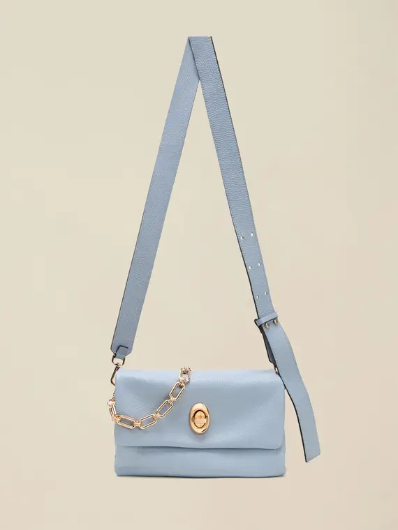 Borsa a tracolla in vera pelle Donna, Azzurro