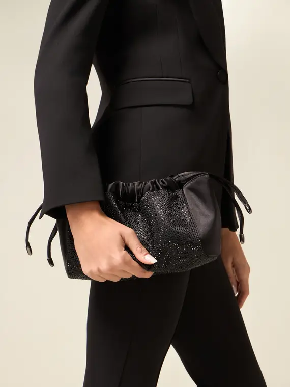 Borsa in raso e cristalli Donna, Nero