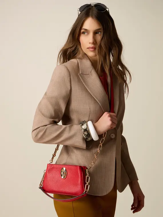 Borsa in vera pelle con catena decorativa Donna, Rosso