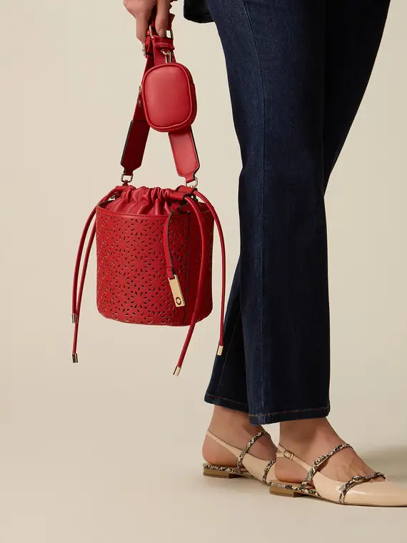 Borsa piccola a secchiello traforata Donna, Rosso