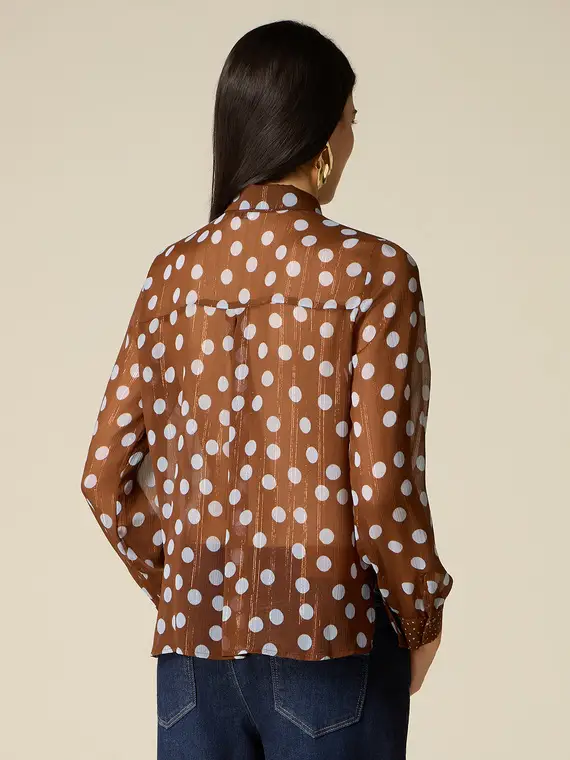 Camicia a pois con fiocco Donna, Marrone miniatura 2