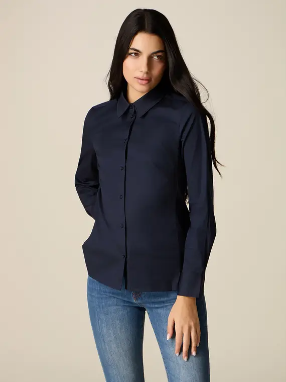 Camicia basic in popeline Donna, Blu