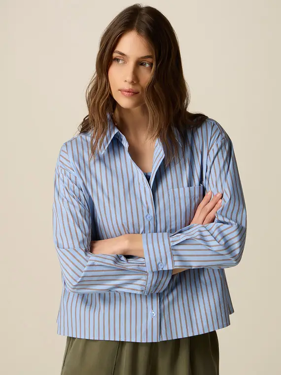Camicia boxy in popeline a righe Donna, Azzurro