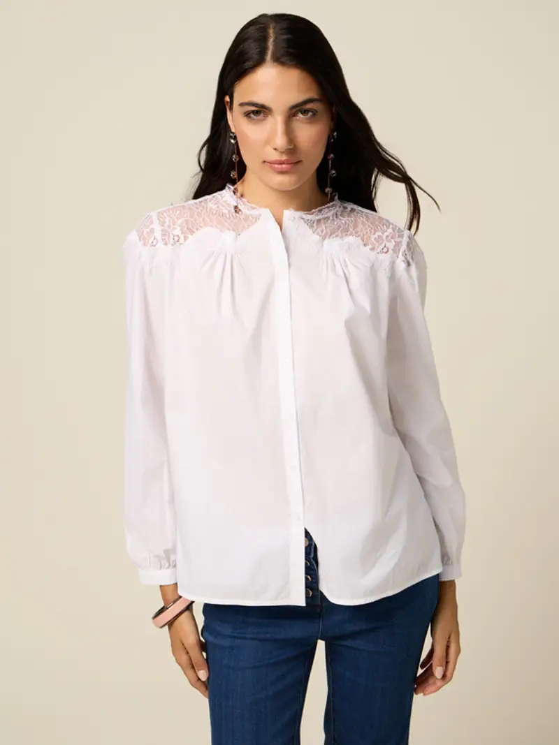 Oltre - Camicia con inserti in pizzo Donna, Bianco Taglia: 48
