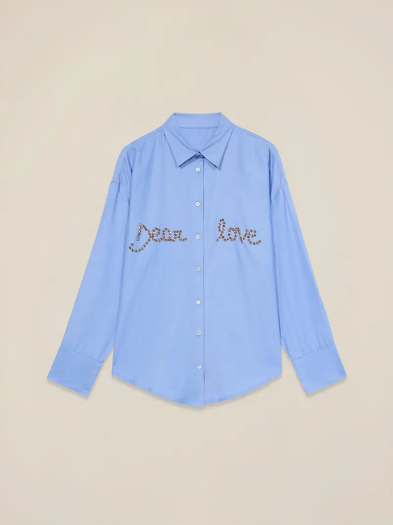 Camicia con ricamo gioiello lettering Donna, Azzurro