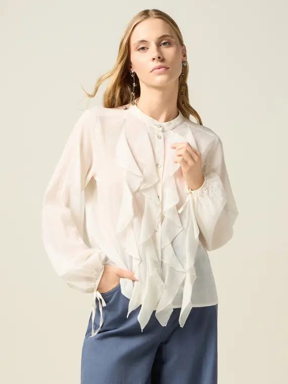 Camicia con volant Donna, Bianco