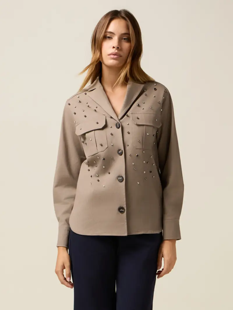 Camicia giacca con castoni Donna, Beige