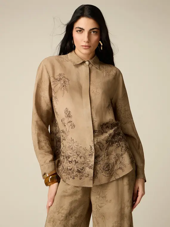 Camicia in crêpe di viscosa fantasia Donna, Marrone
