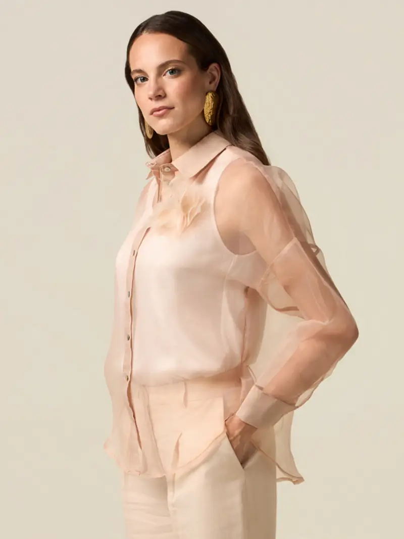 Oltre - Camicia in organza con spilla Donna, Rosa Taglia: S