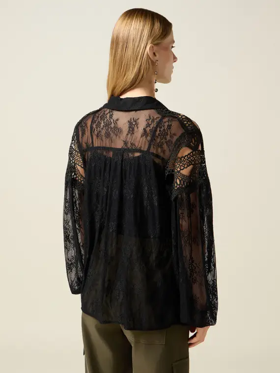 Camicia in pizzo Donna, Nero miniatura 2