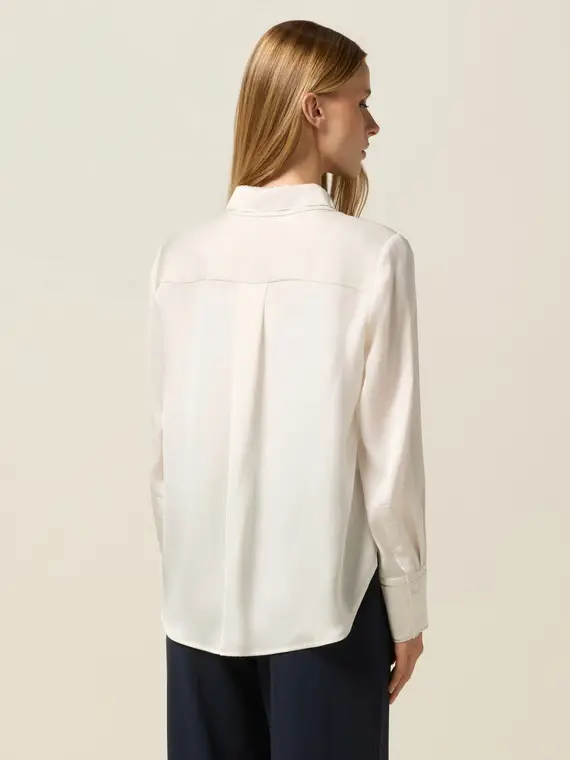 Camicia in raso con dettaglio catenelle Donna, Bianco miniatura 2