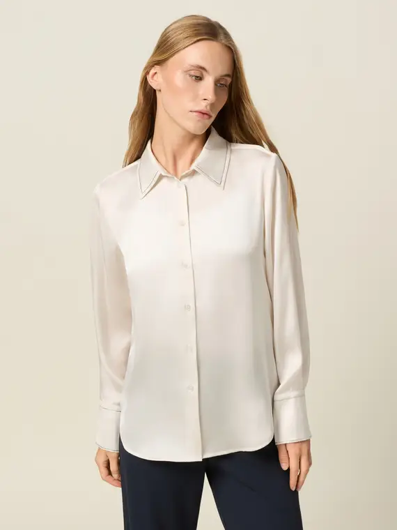 Camicia in raso con dettaglio catenelle Donna, Bianco