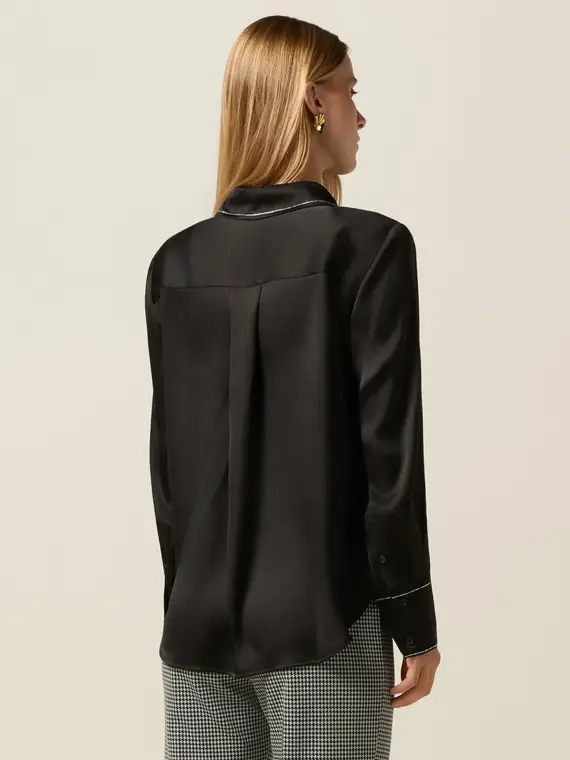 Camicia in raso con dettaglio catenelle Donna, Nero miniatura 2