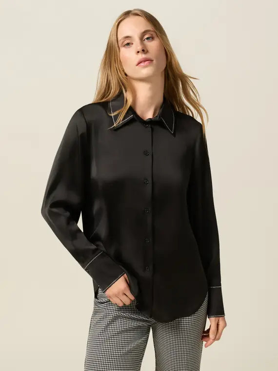 Camicia in raso con dettaglio catenelle Donna, Nero