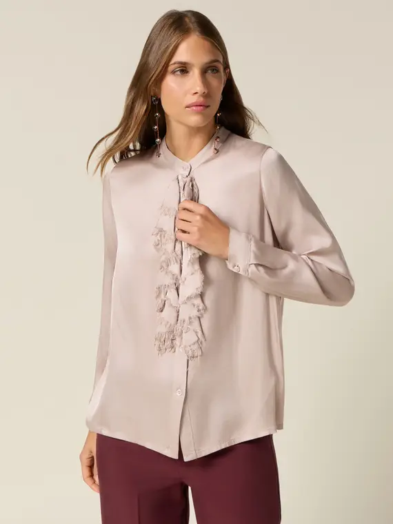 Camicia in raso con volant Donna, Rosa