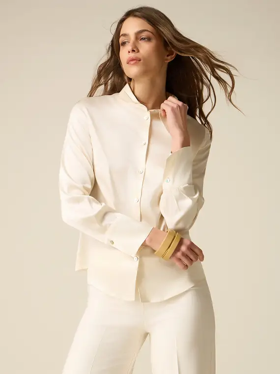 Camicia in raso di viscosa Donna, Bianco